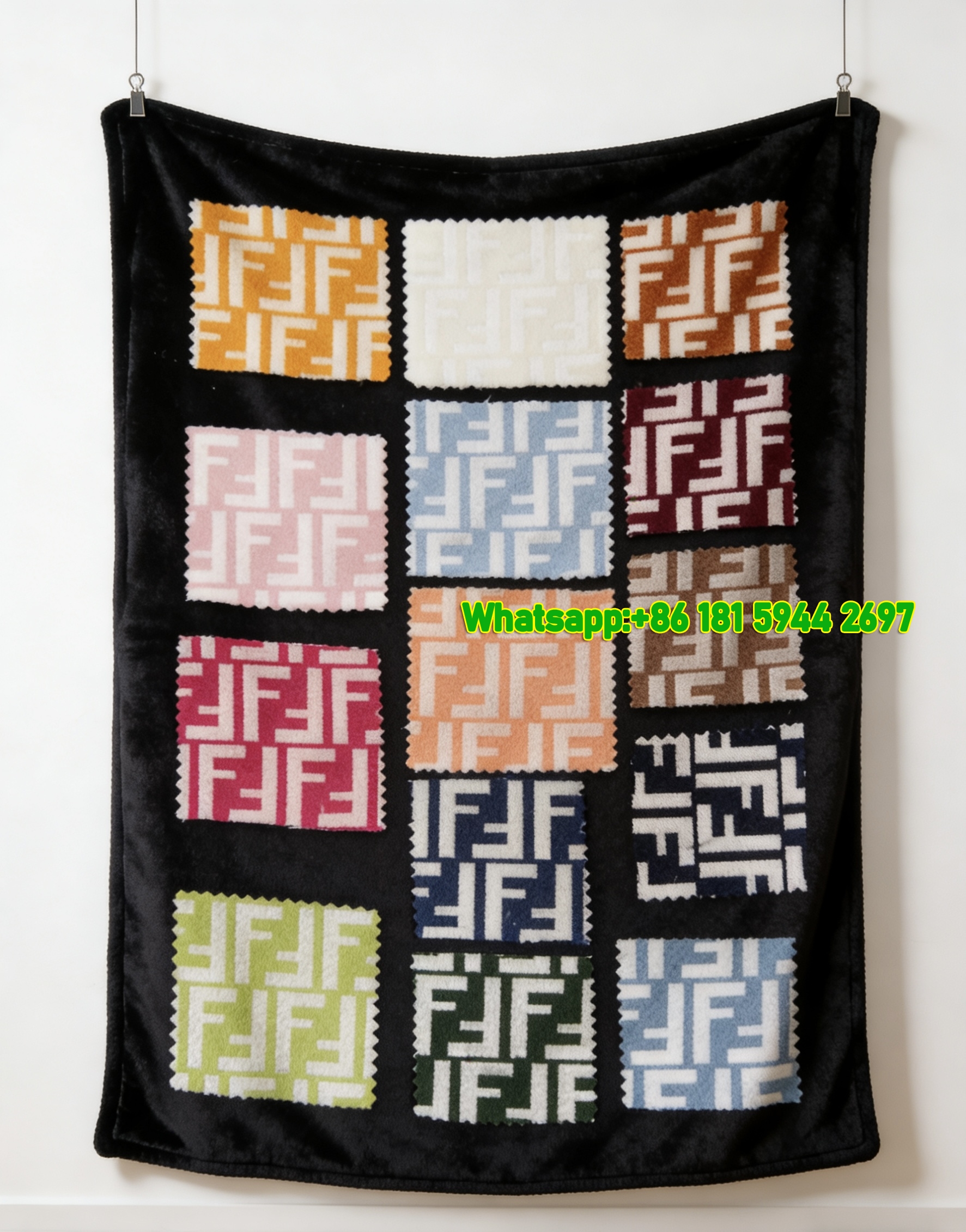 Fendi Multicolor FF Monogram Fabric Swatch Flannel Throw Blanket IMG_9494